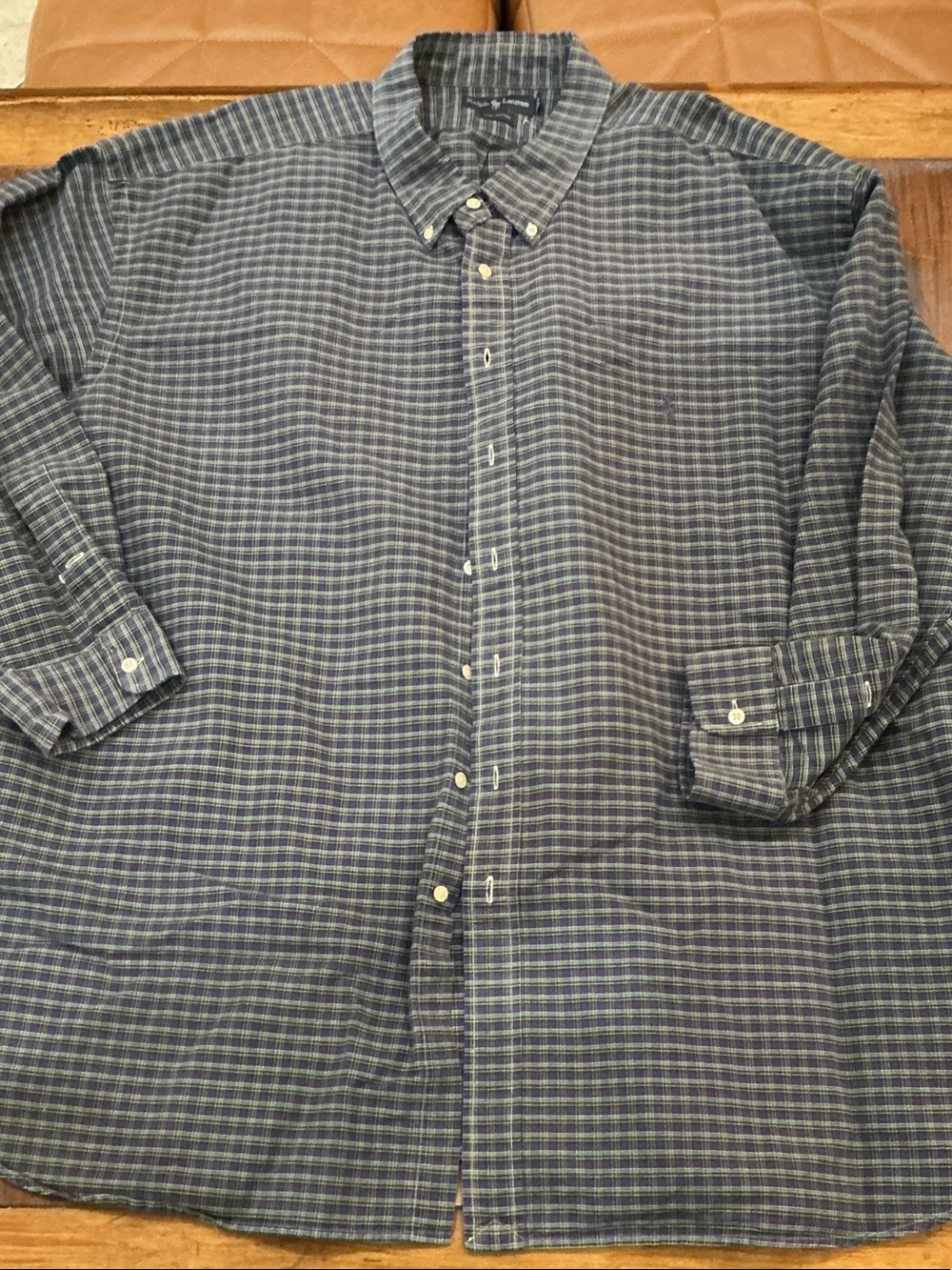 Big and Tall Polo by Ralph Lauren Blue and Green Plaid Button-Down Shirt